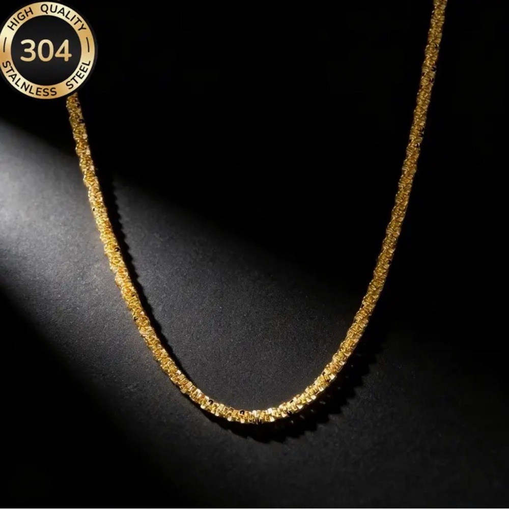 18K Gold Plated 304 Stainless Steel Twist Chain Necklace Elegant Women's Jewelry - Picture 3 of 13